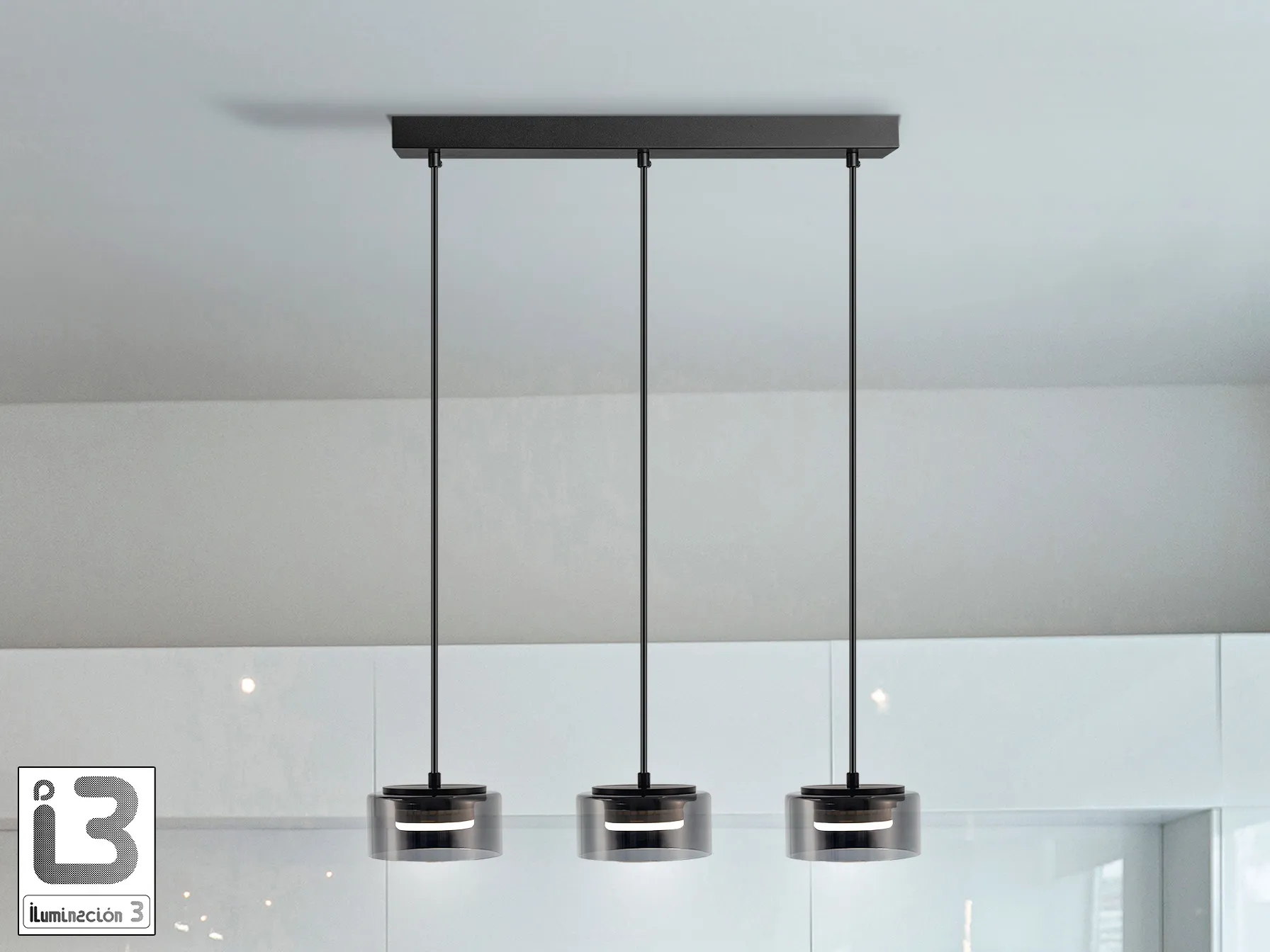 Таванна лампа Olaia 3L - Черна с димящо стъкло