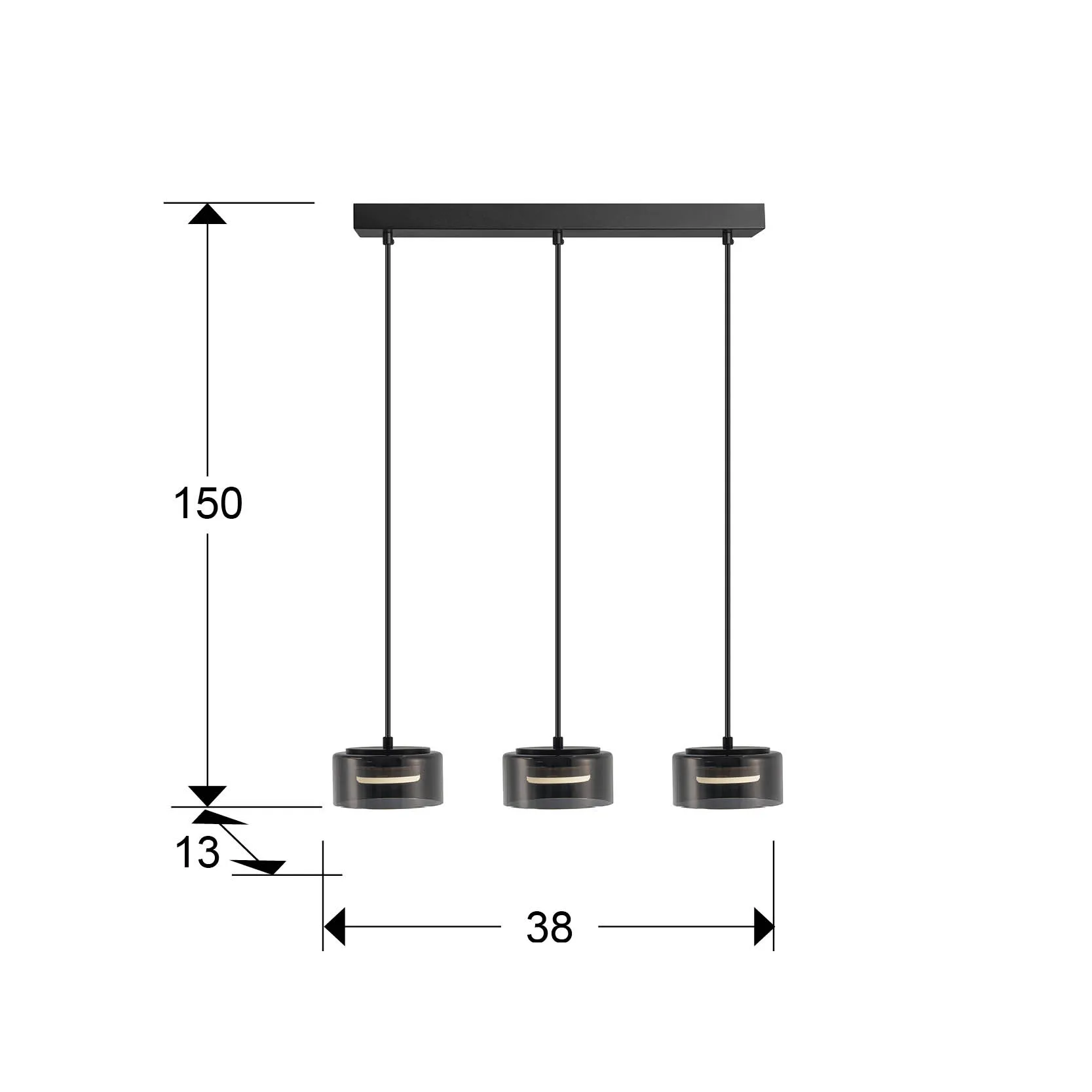 Таванна лампа Olaia 3L - Черна с димящо стъкло - Image 3