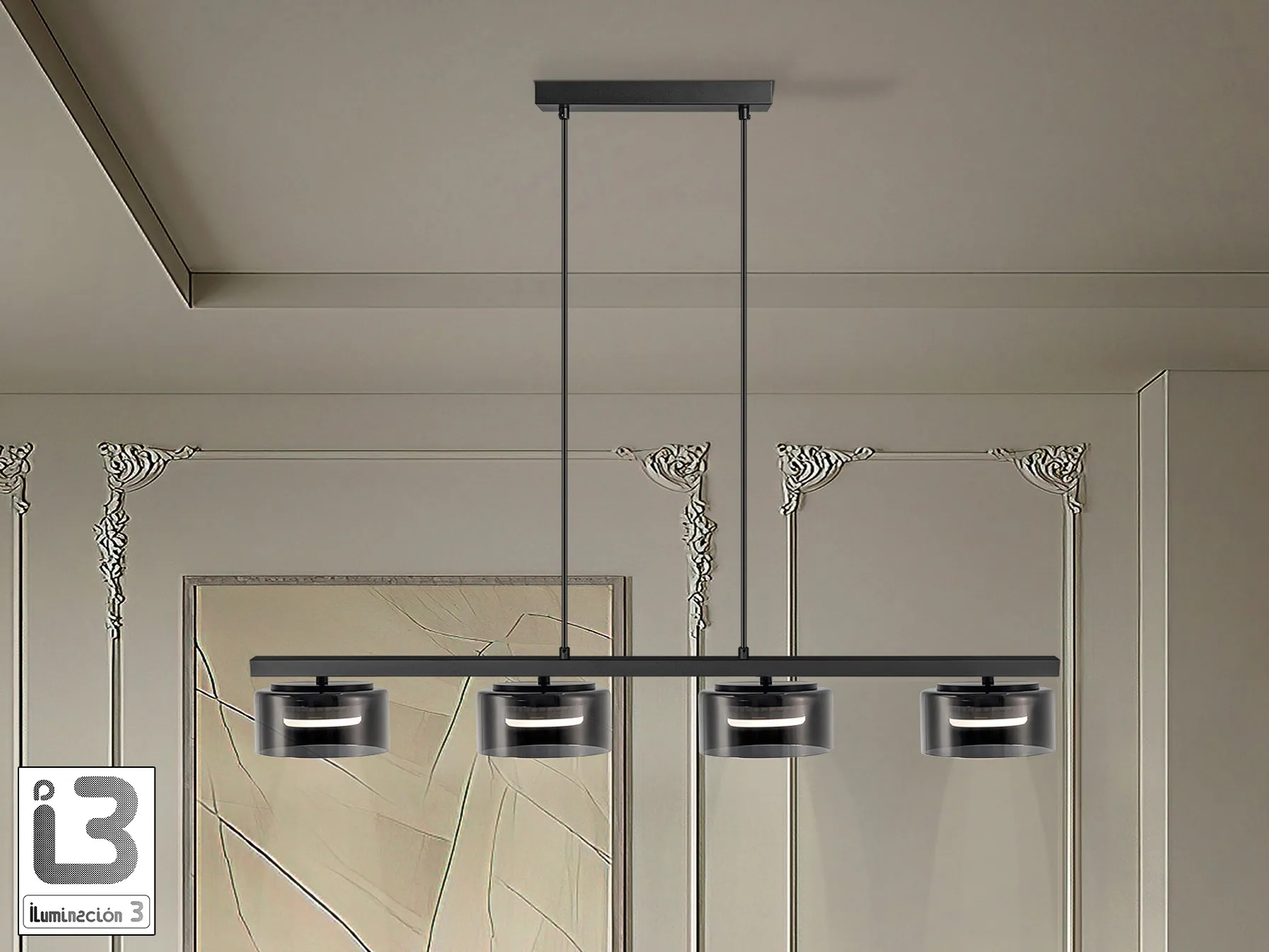 Лампа Olaia 4L в черен и димящ стъкло