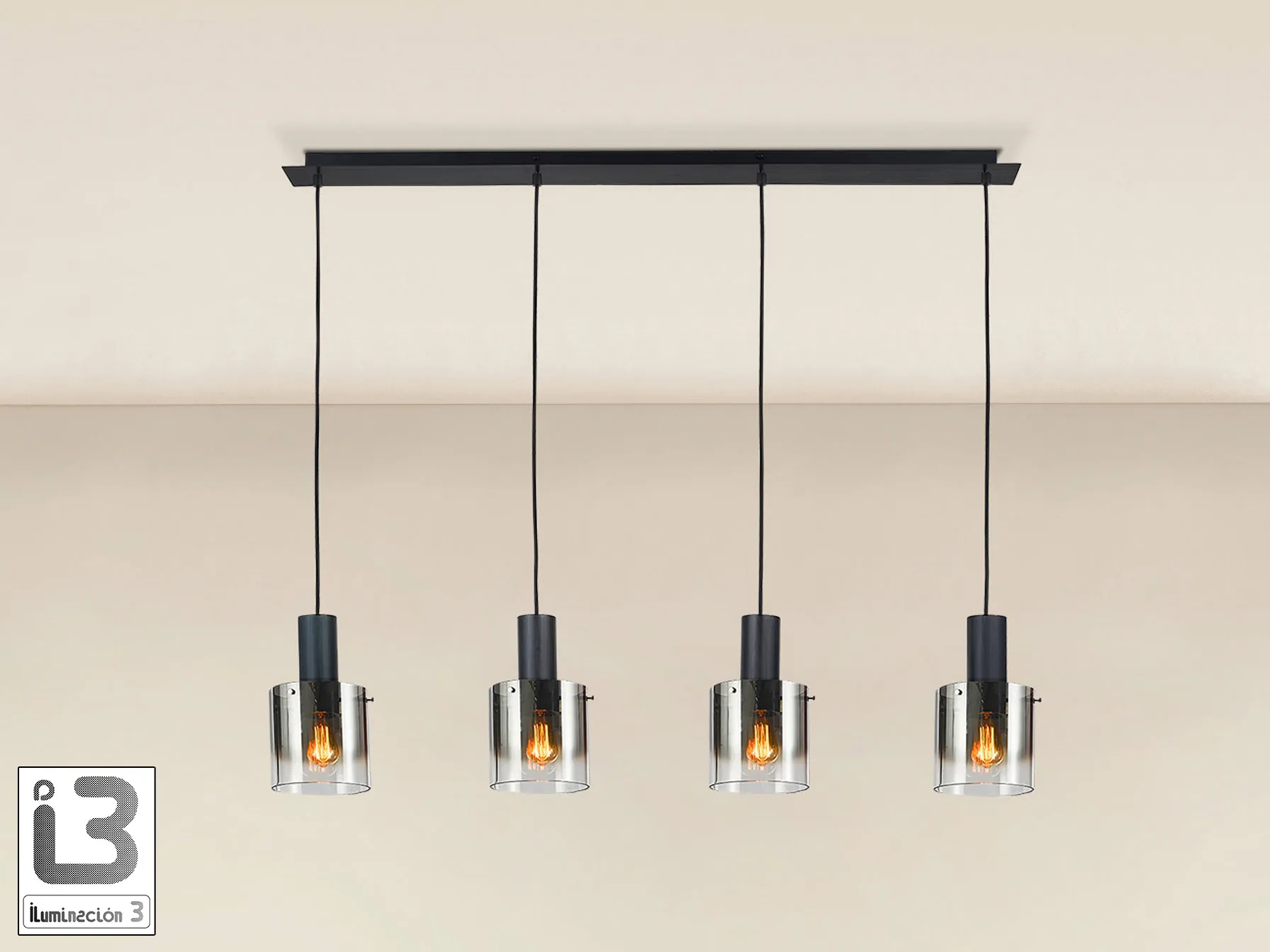 Лампа I3 - VENIZE с 4 абажура в черно и димно стъкло