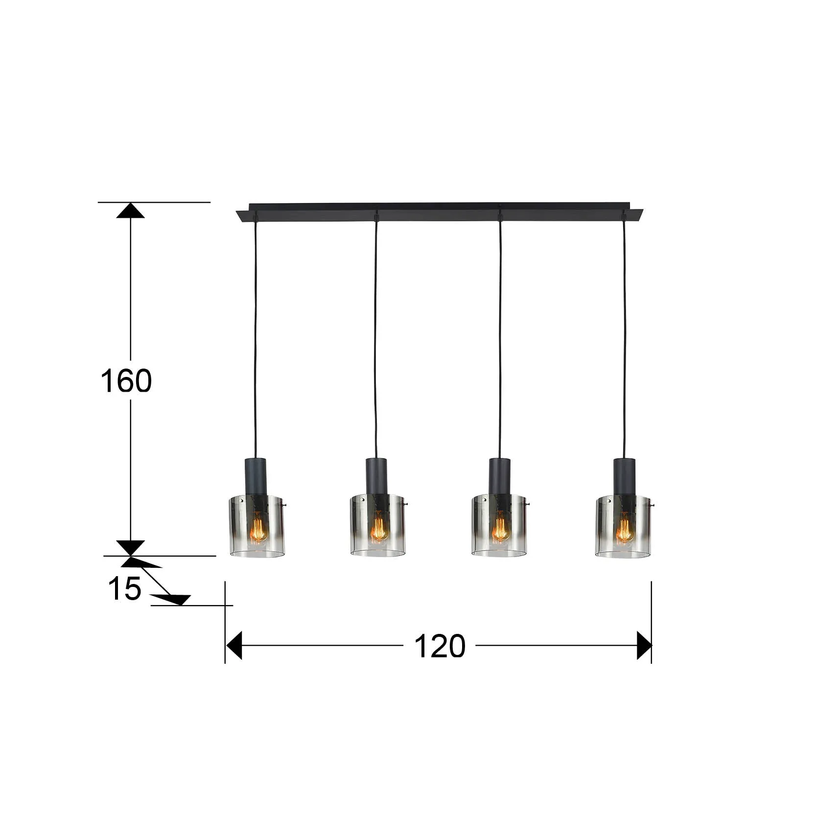 Лампа I3 - VENIZE с 4 абажура в черно и димно стъкло - Image 3