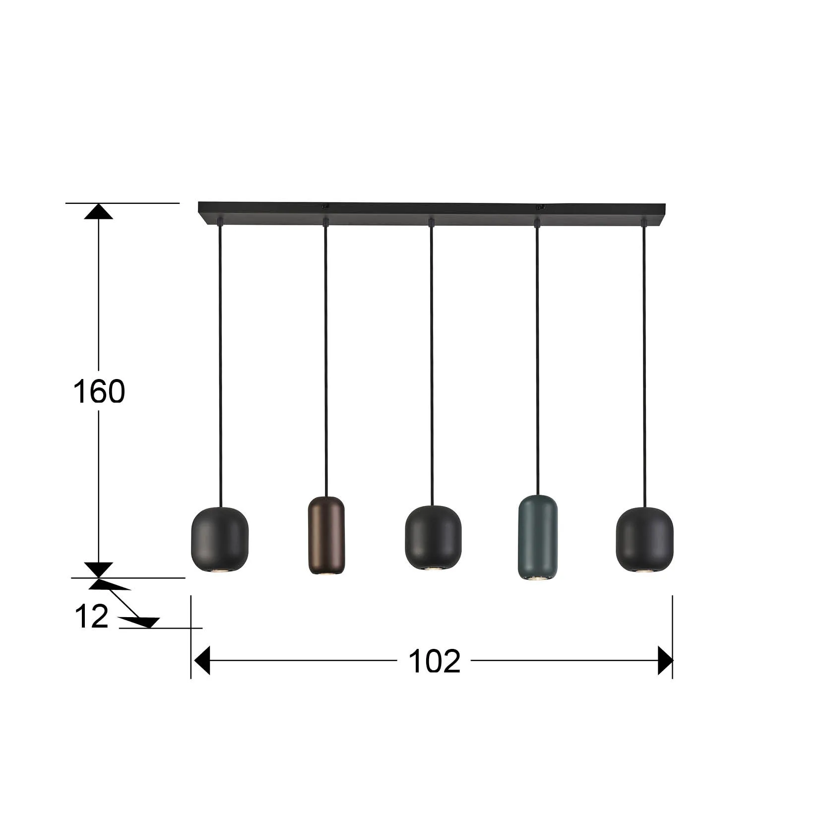 Лампа I3 - NIMES с 5 метални абажура в черен цвят - Image 3