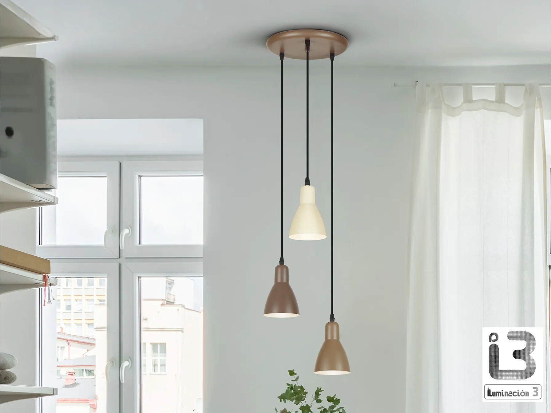 Таванна лампа Afra - 3 светлини - Кафява/Кремава