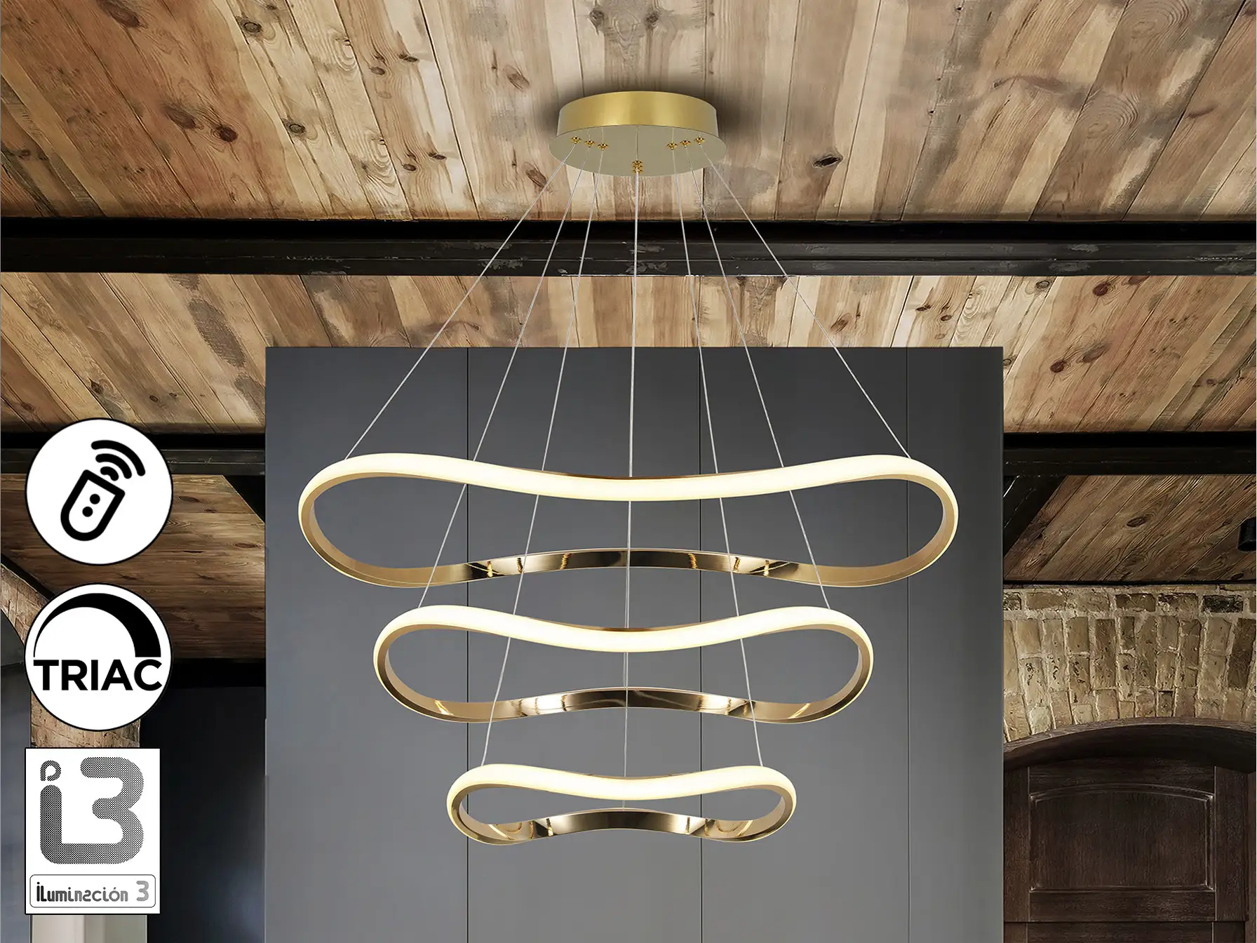 Лампа NAOS с три криви ринга в розово злато - D80, димируема