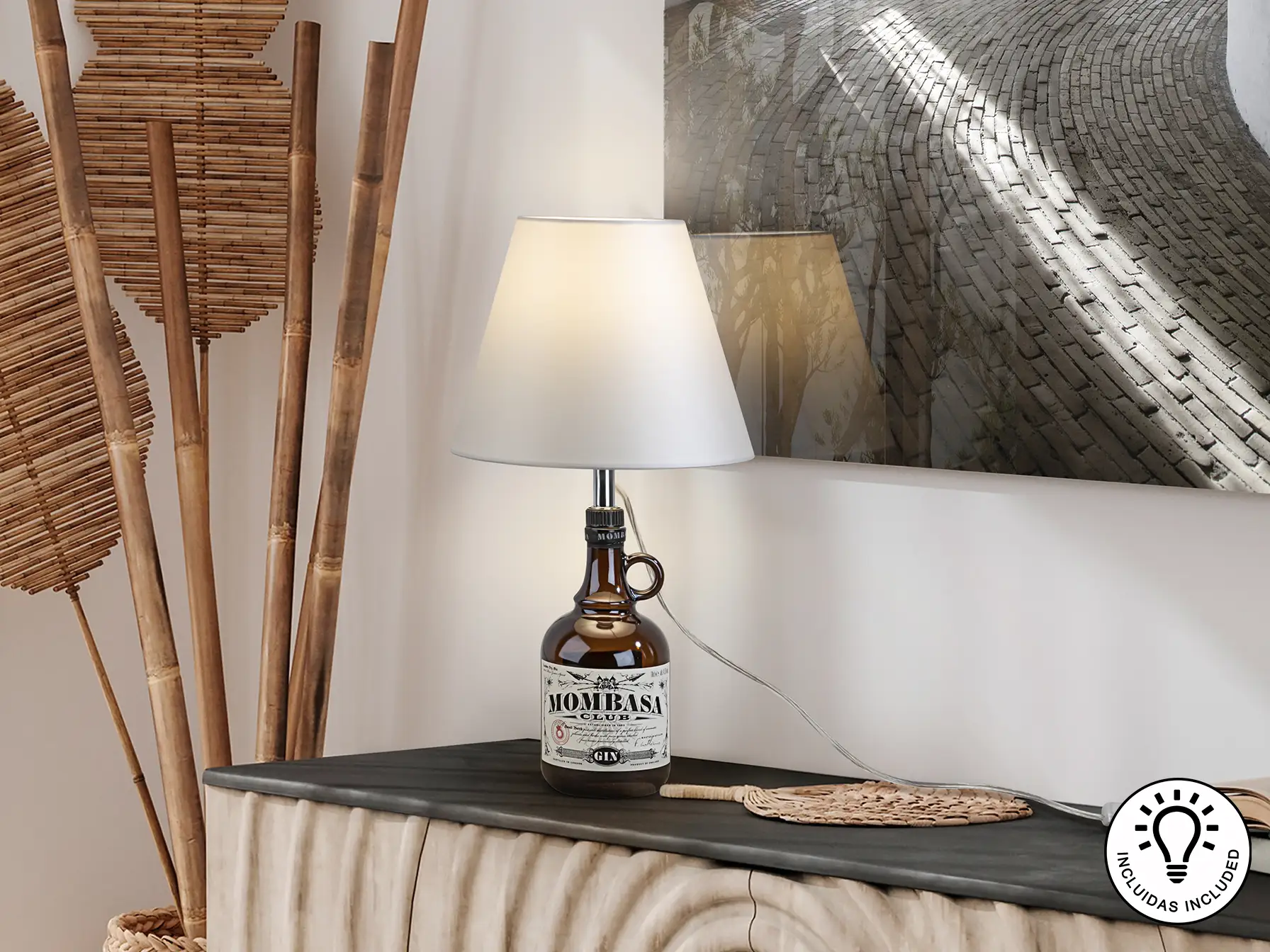 Комплект за настолна лампа от бутилка - бял абажур