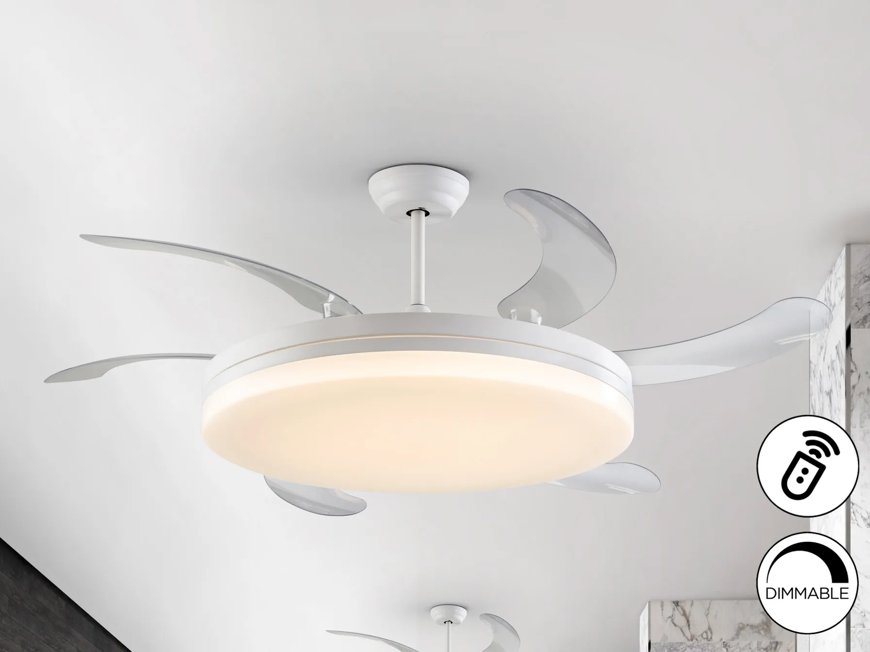 ВЕНТО - МАКСИ БЯЛ ВЕНТИЛАТОР С ДИМИРАЩА LED СВЕТЛИНА D80/150