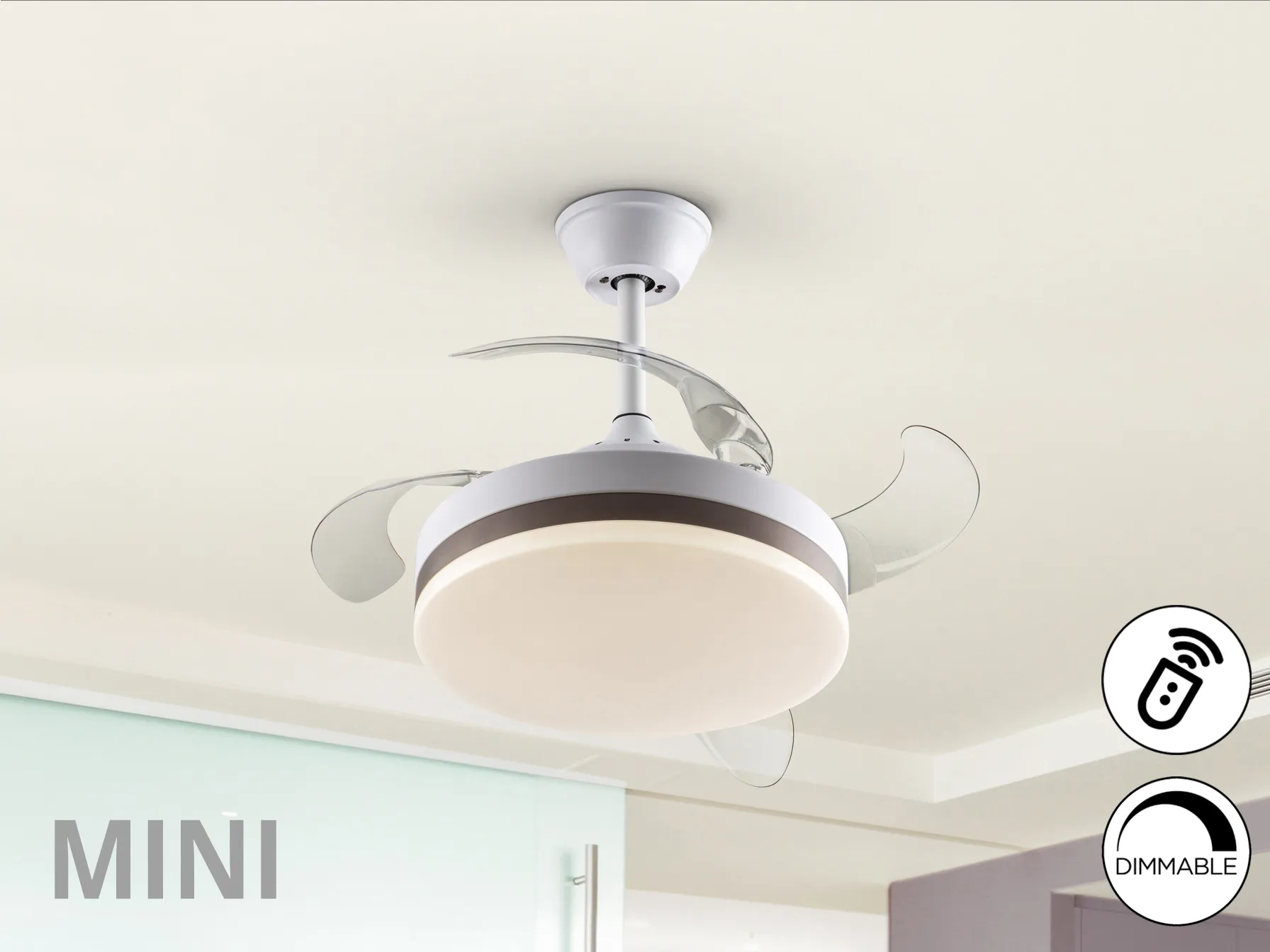 ВЕНТО MINI - Бял вентилатор Ø40/90 с регулиране на яркостта