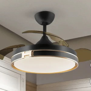 Вентилатор HERON с LED осветление, черен/златен, димируем