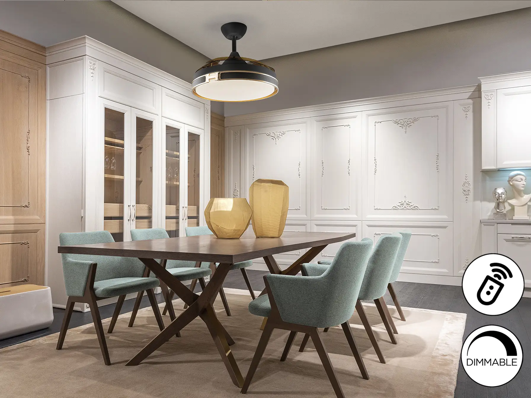 Вентилатор HERON с LED осветление, черен/златен, димируем - Image 3