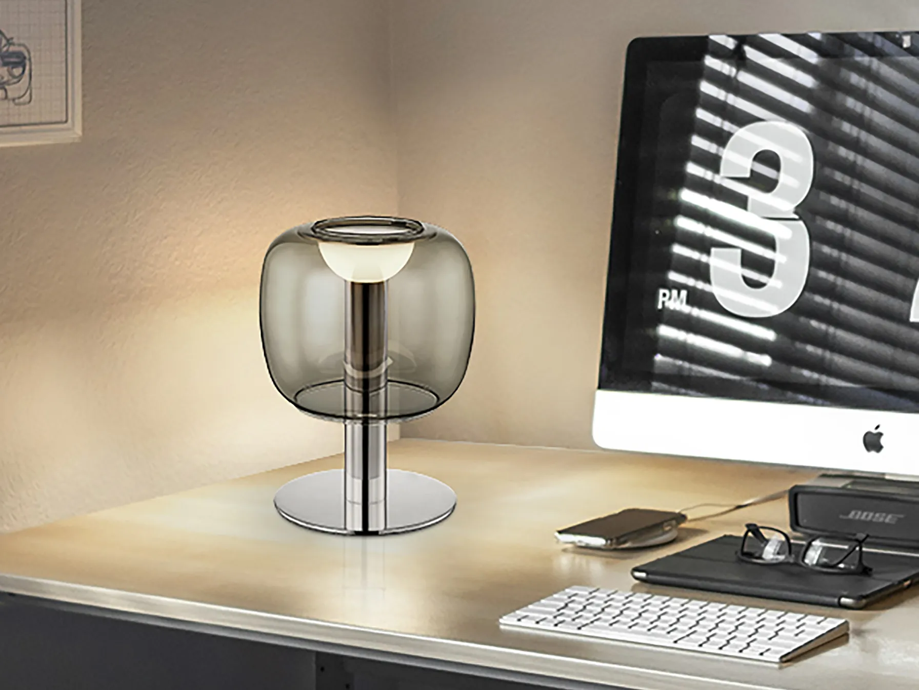 Маса за лампа ICON - Хром/Димно стъкло