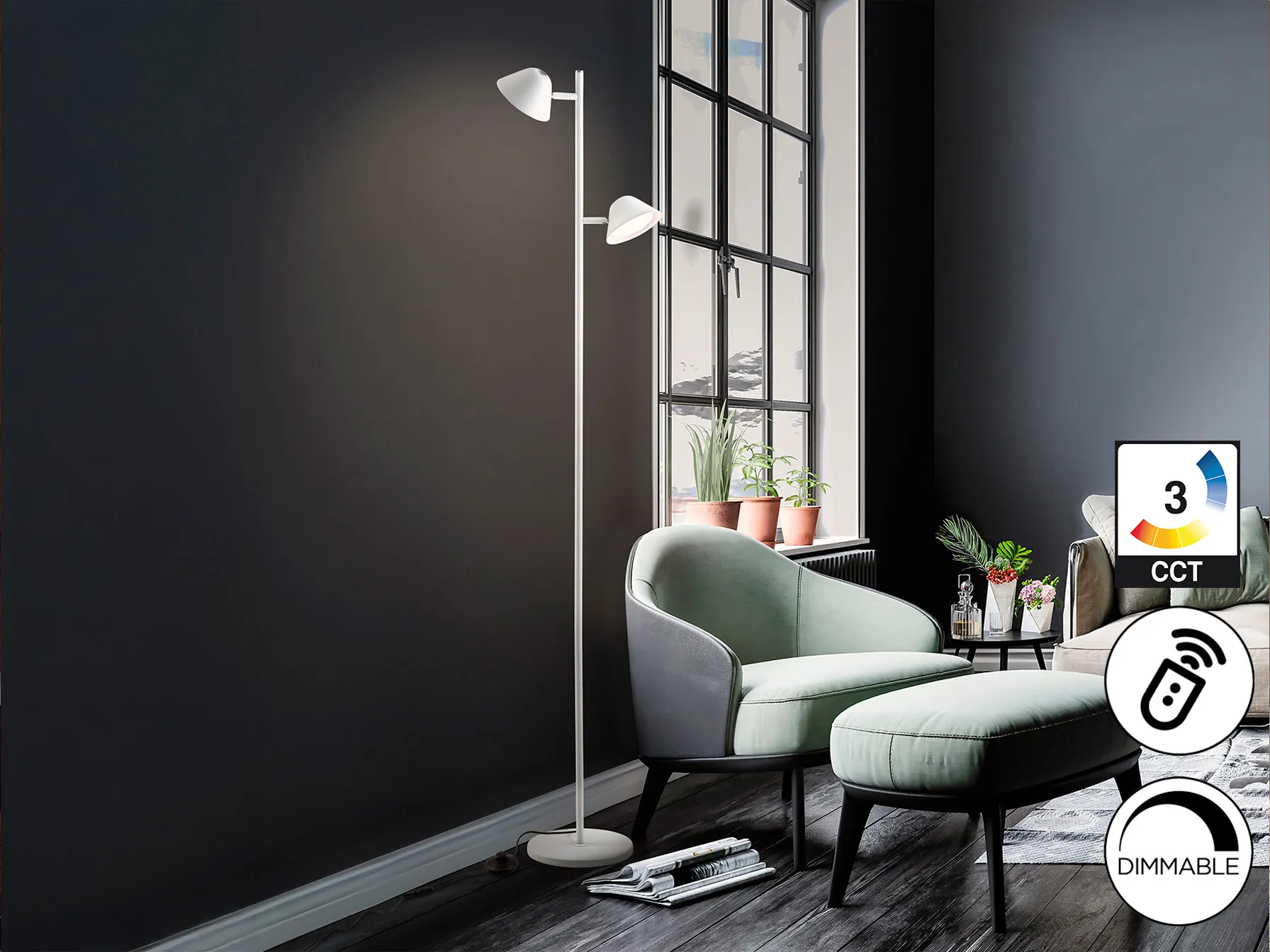 ТАРОС - Подова лампа 2Л Бяла