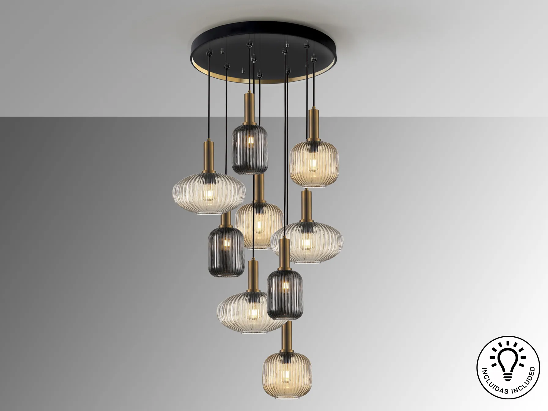 Лампа NORMA с 9 светлини, черна/месинг - Image 3