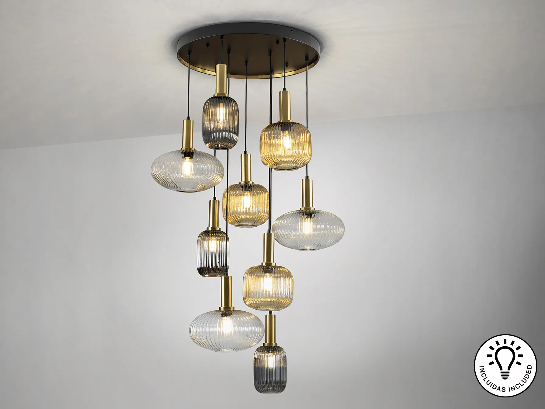 Лампа NORMA с 9 светлини, черна/месинг - Image 4