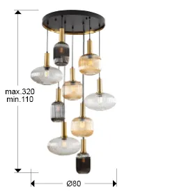 Лампа NORMA с 9 светлини, черна/месинг - Image 5