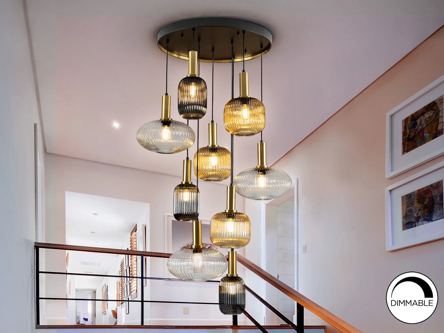 Лампа ·NORMA· с 9 светлини, черна и месинг H500