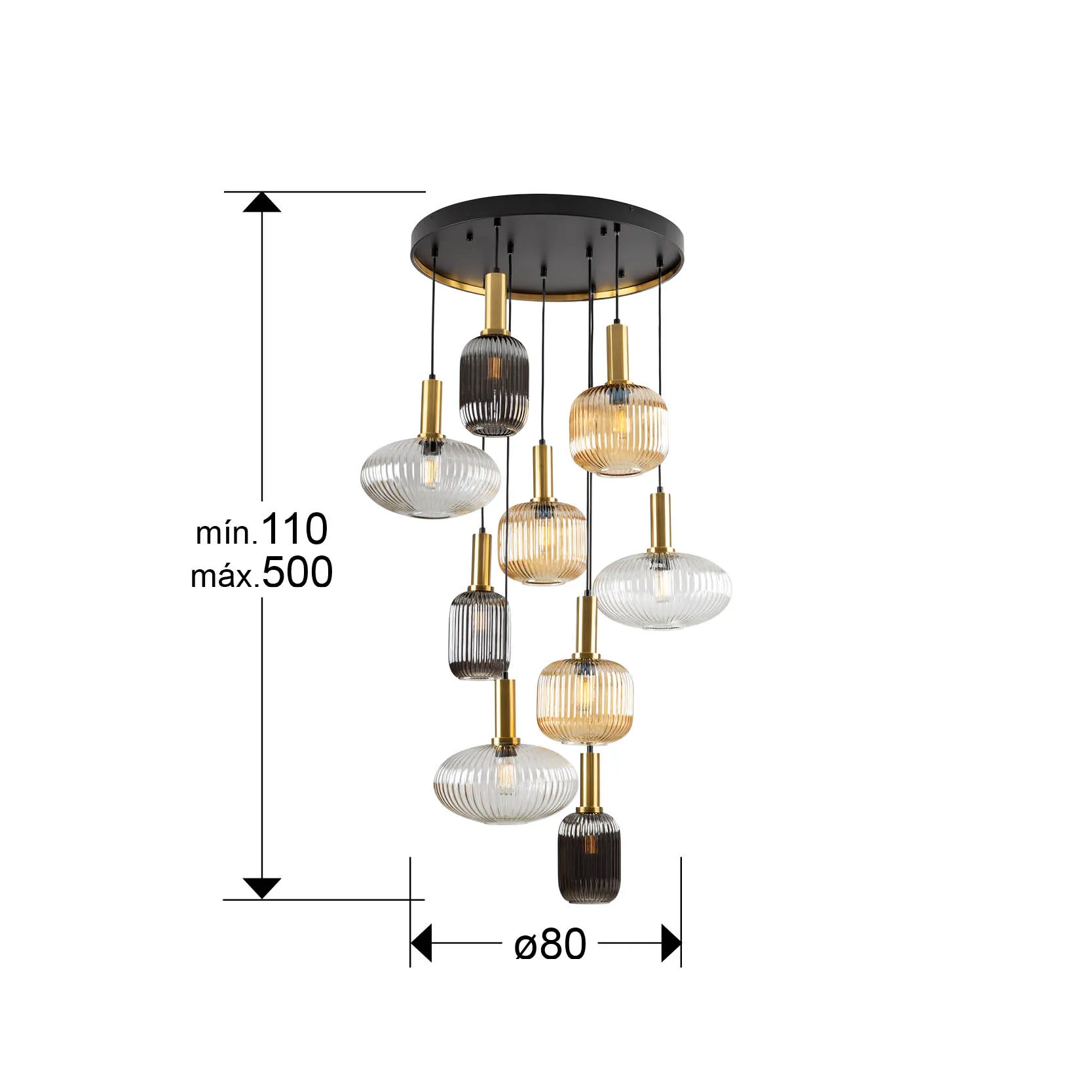 Лампа ·NORMA· с 9 светлини, черна и месинг H500 - Image 3