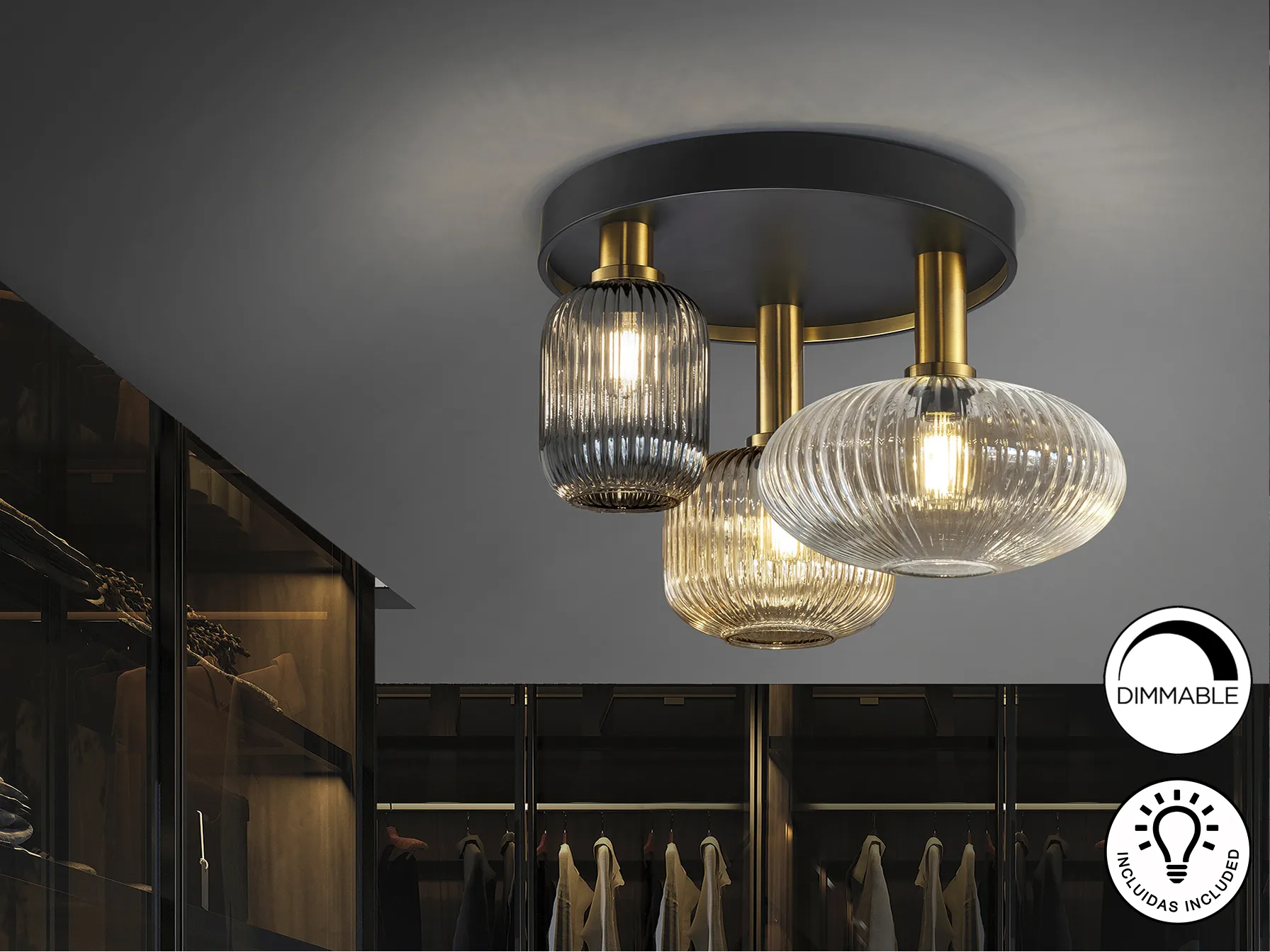 Таванна лампа NORMA 3L черна/латунна