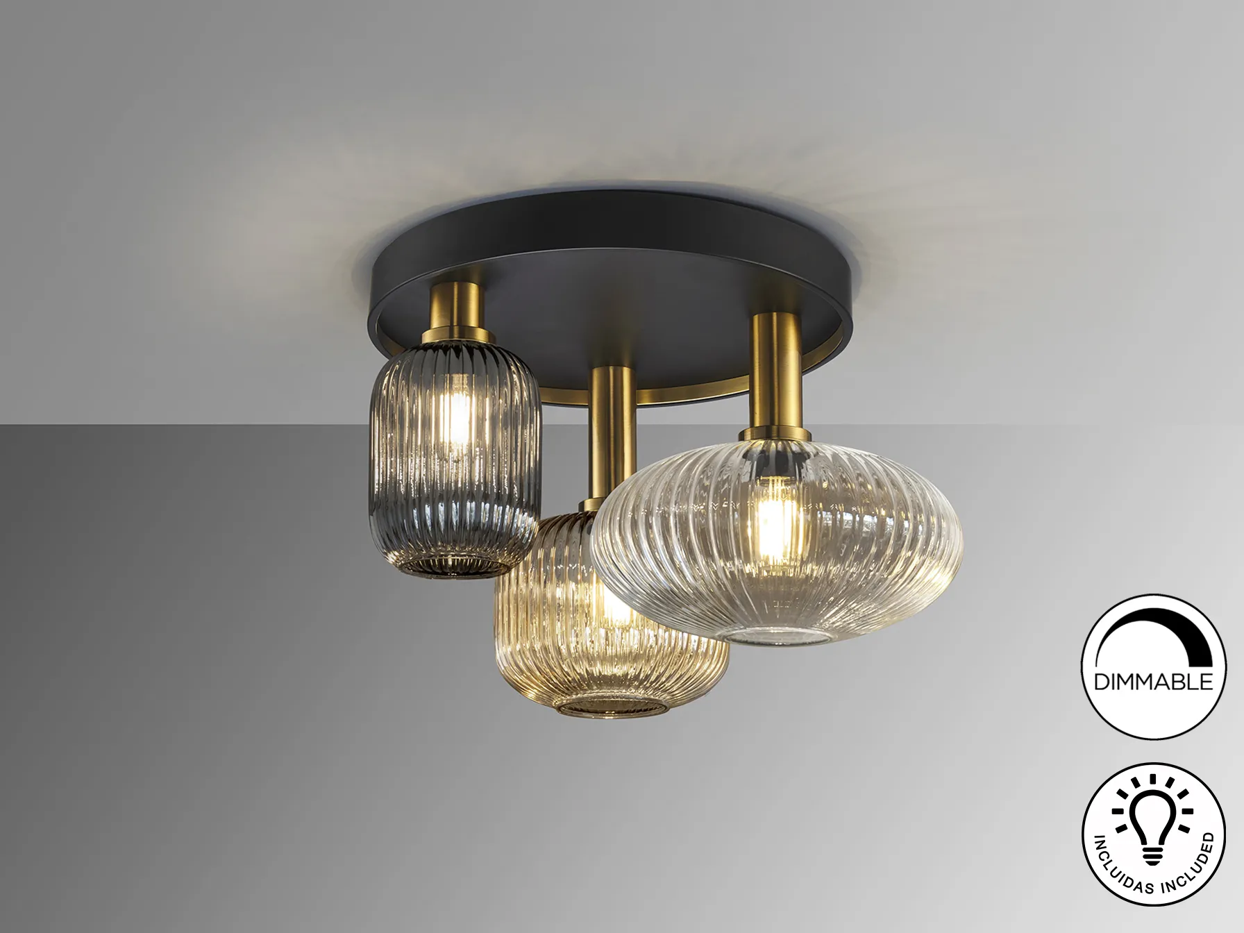 Таванна лампа NORMA 3L черна/латунна - Image 3