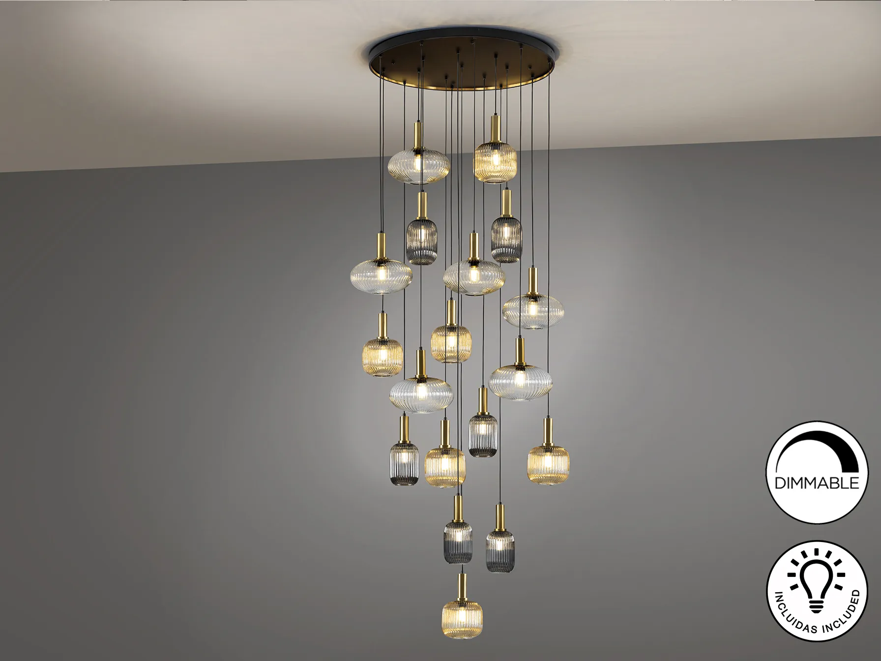 NORMA - ЛУКСОЗНА ЛАМПА С 18 СВЕТЛИНИ В ЧЕРНО И МЕСИНГА - Image 3