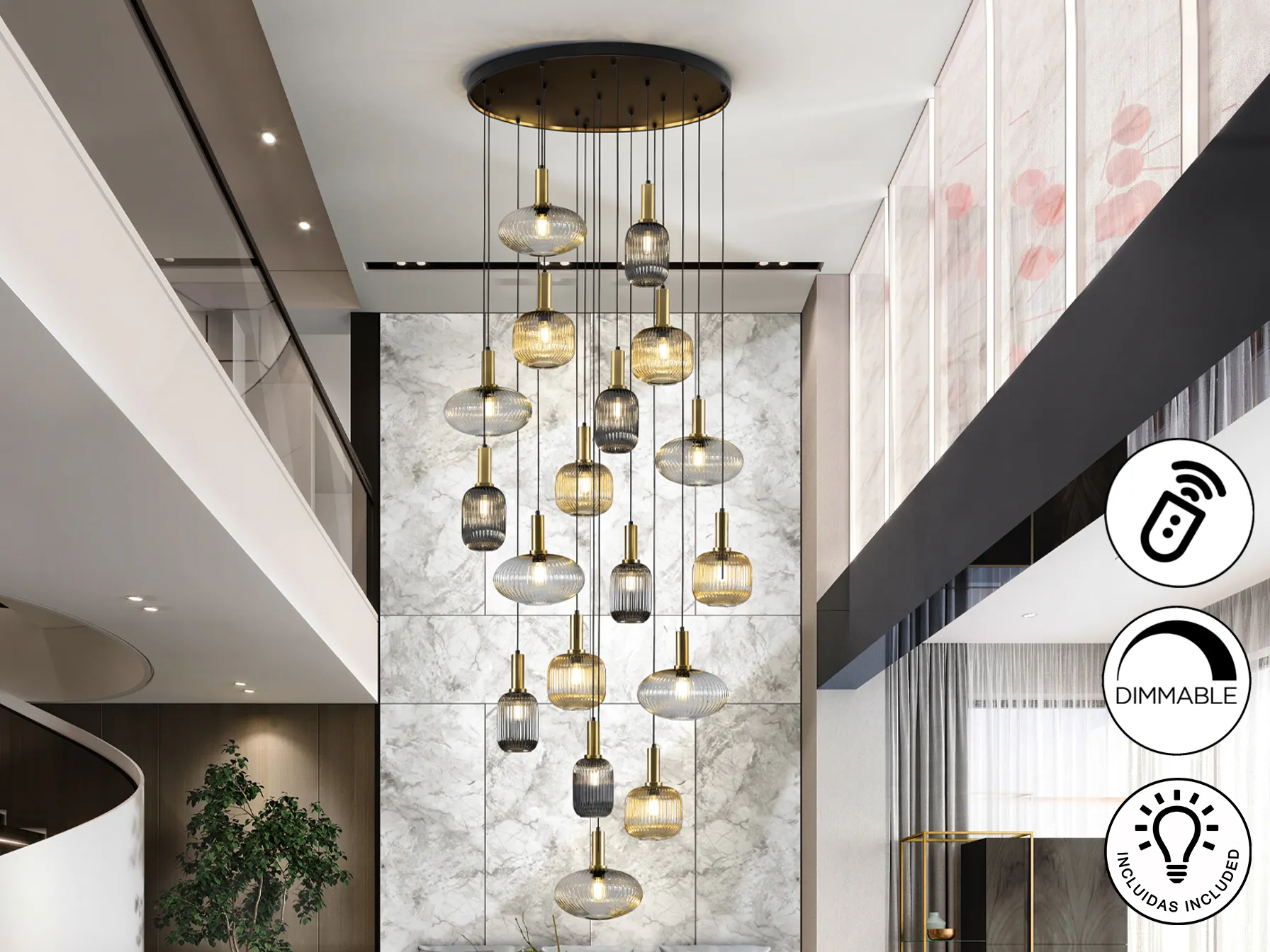 NORMA - ЛАМПА С 18 СВЕТЛИНИ ЧЕРНА-СЛАТИНА С ДИМЕР