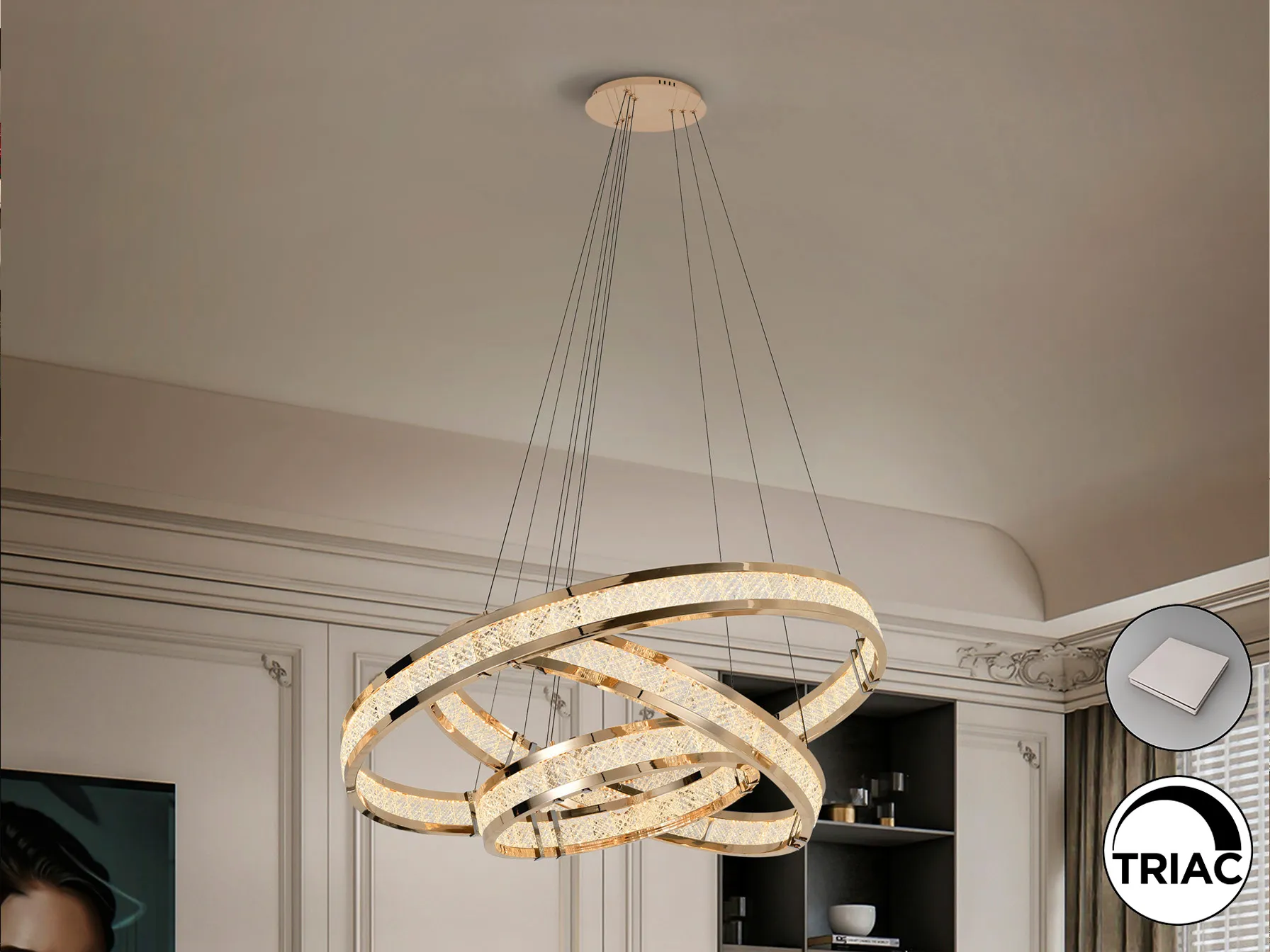 Лампа LORIAN с 3 пръстена, лъскаво злато