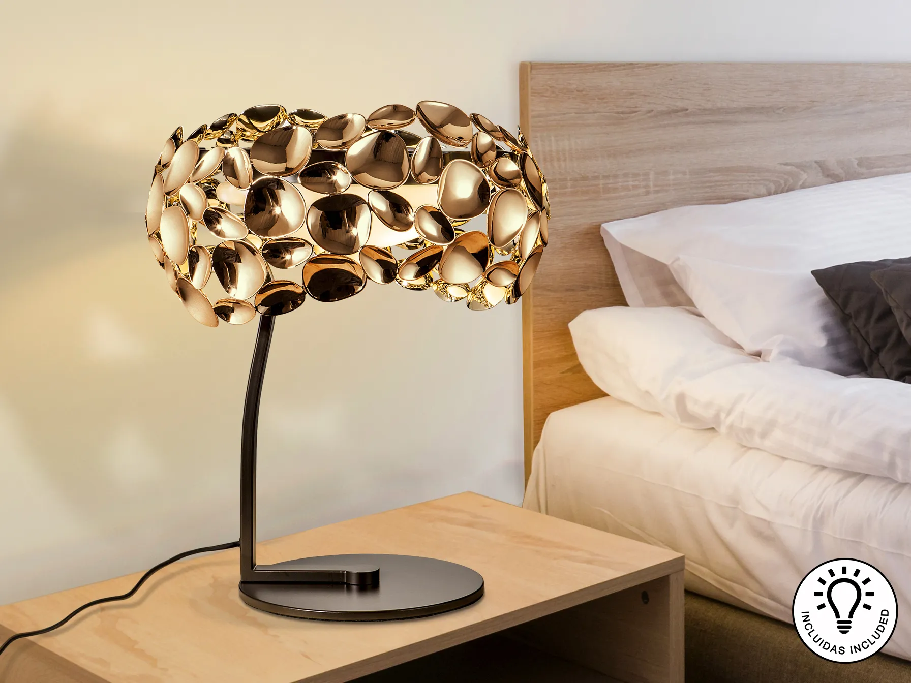 Таблица лампа ·НАРИСА· 3 светлини, розово злато